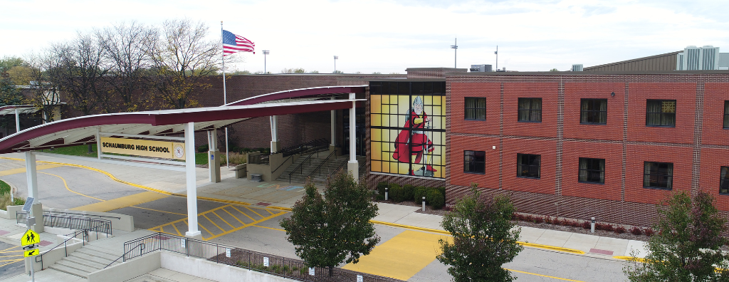 A drone image of Schaumburg High School.